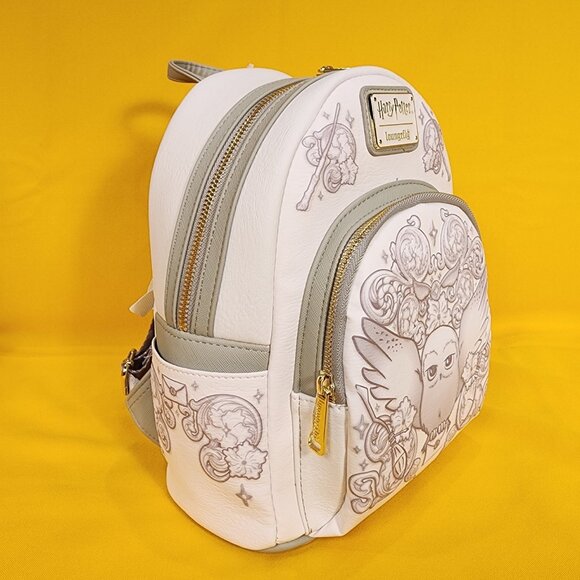 Loungefly Harry Potter Hedwig Owl Ornamental White Grey Embossed Mini Backpack - Picture 3 of 10